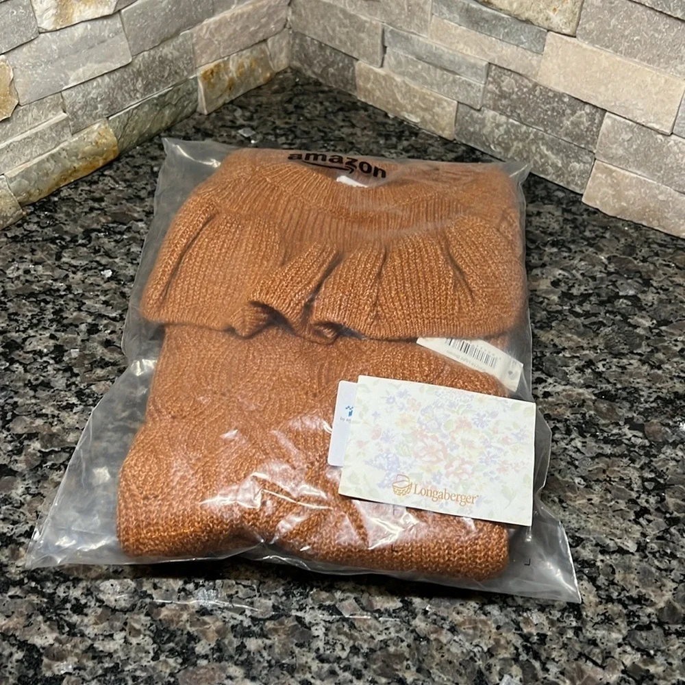 Girls soft touch Ruffle brown sweater NWT